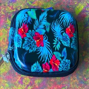 NWT Tropical Hawaiian Hibiscus Theme Tech EarBud Travel Zipper Mini Stor…